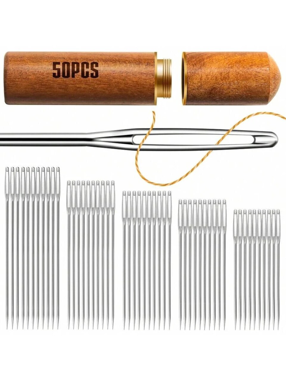 50 PCS Large Eye Embroidery Needles, 5 Sizes Stainless Steel Yarn Knitting Needles